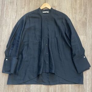 Zara Oversized Charcoal Band Collar Button Down Shirt Size M